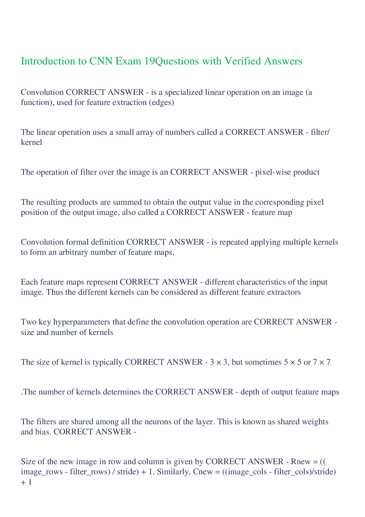 Preview image for Introduction to CNN Exam 19 Questions with Verified Answers,100% CORRECT