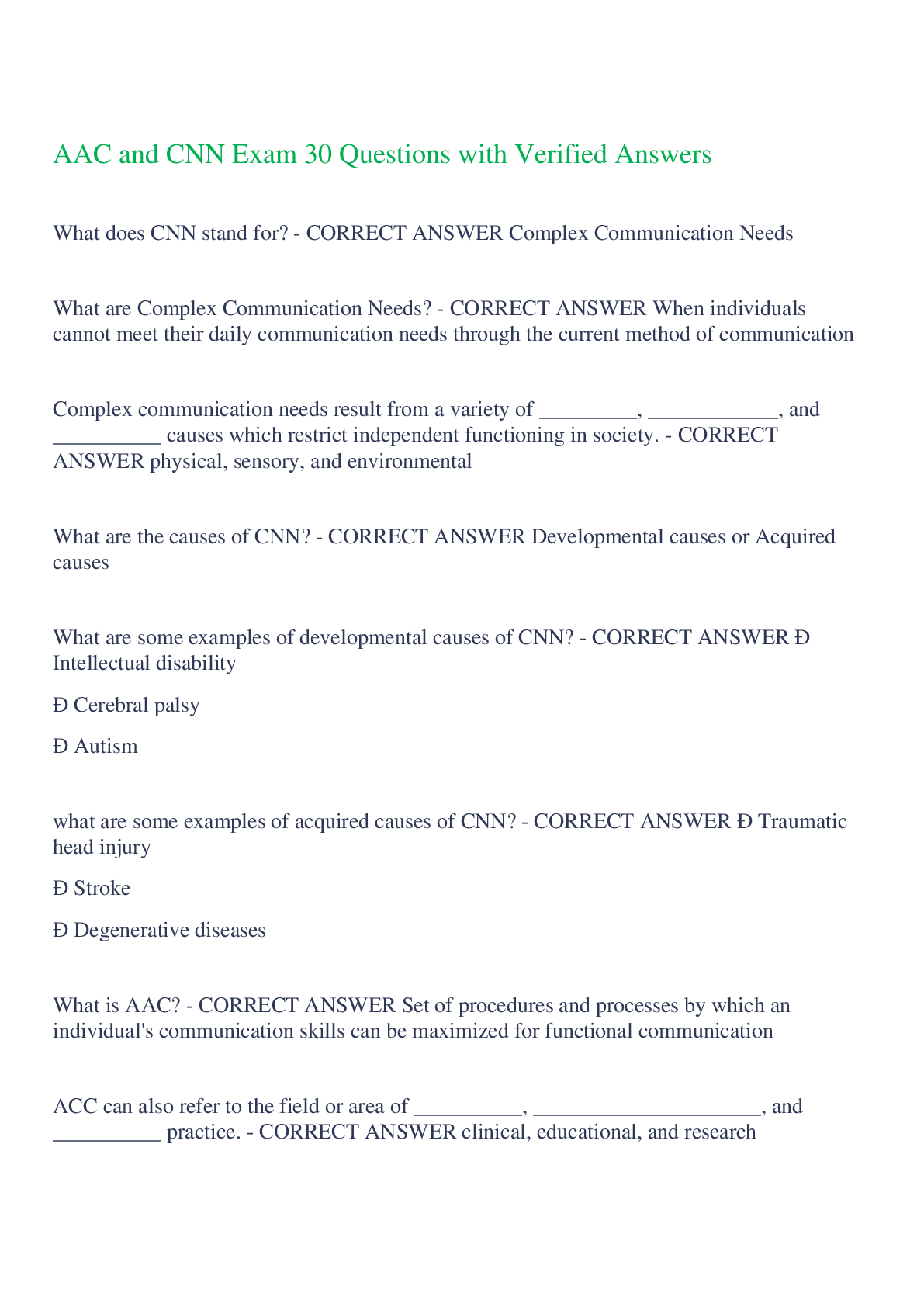 Preview image for AAC and CNN Exam 30 Questions with Verified Answers,100% CORRECT