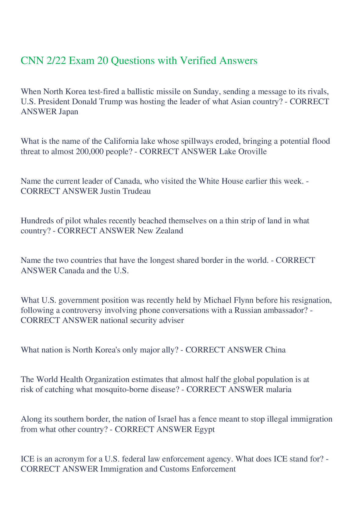 Preview image for CNN 2/22 Exam 20 Questions with Verified Answers,100% CORRECT