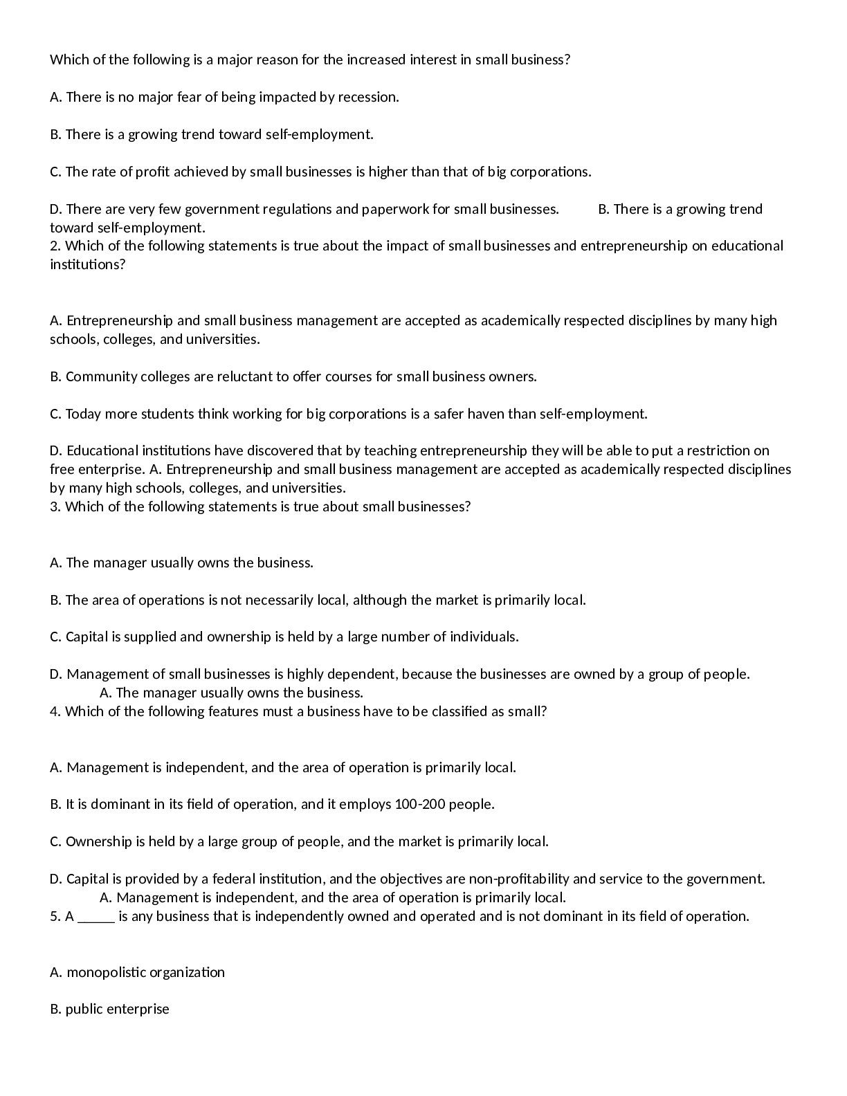 Preview image of BUS 107 FINAL EXAM PACK ( 5 VERSIONS) document