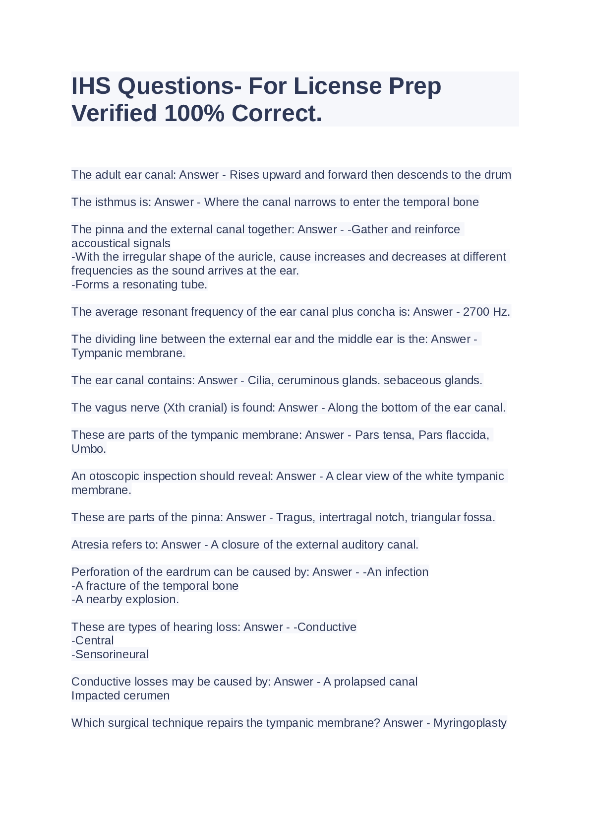 Preview image of IHS Questions- For License PrepVerified 100% Correct document