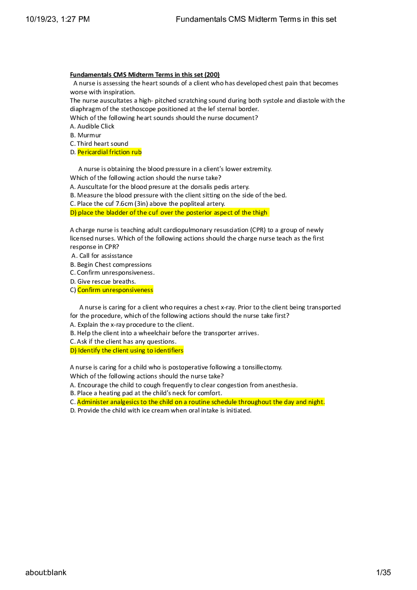 Preview of Fundamentals CMS Midterm 2023 Qis &amp; Ans