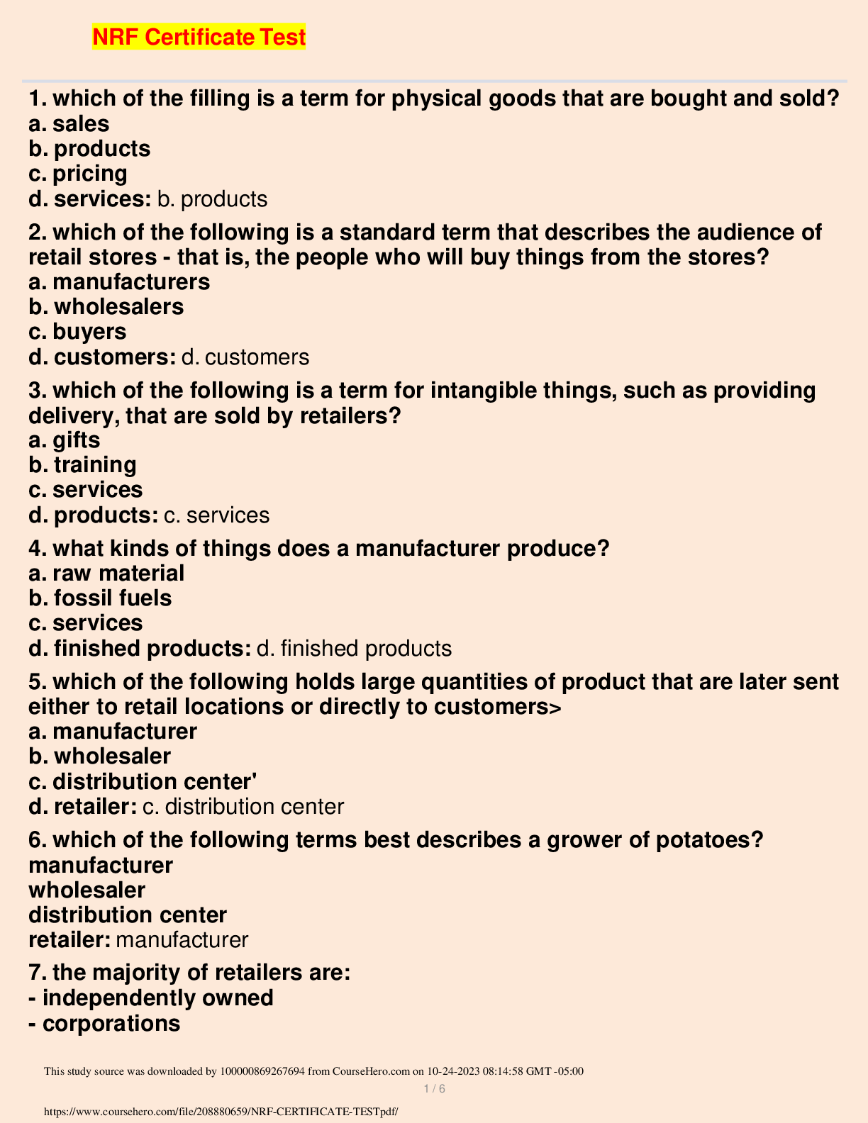 NRF Certificate Test Qns & Ans 2023