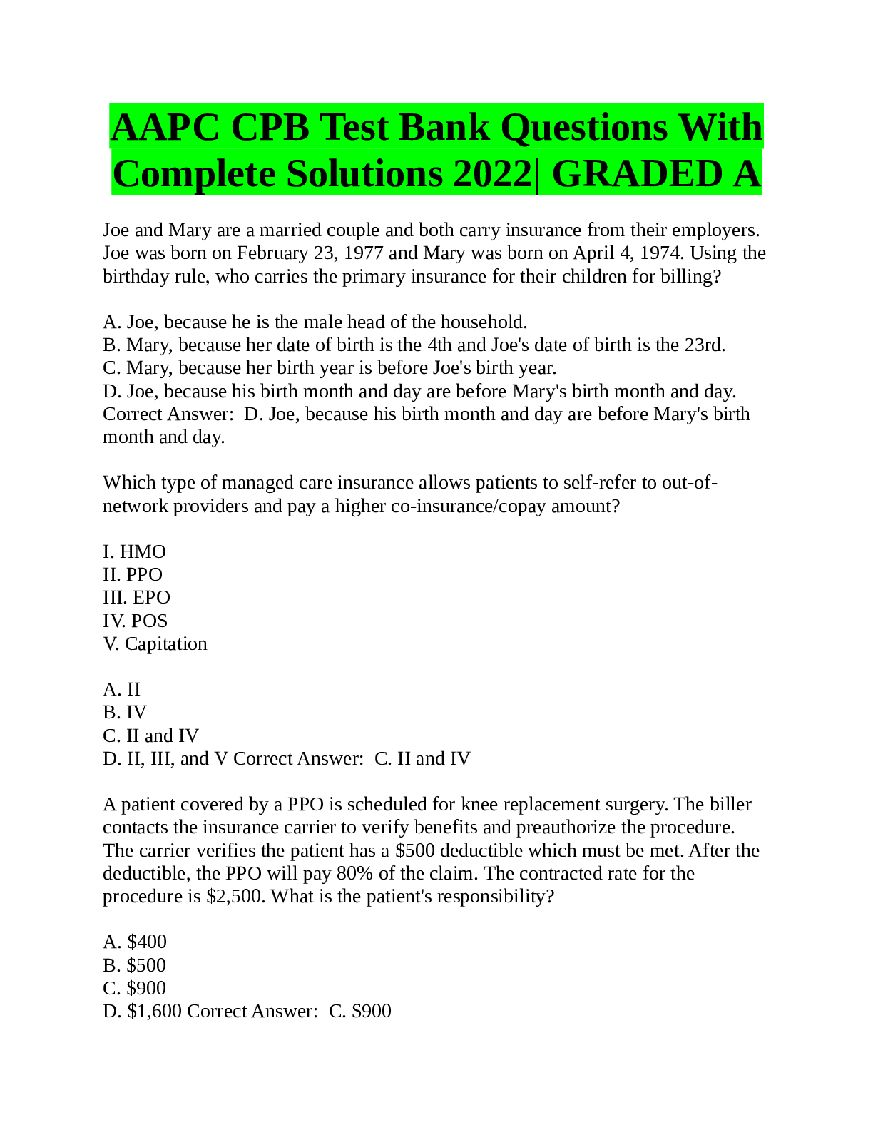 Preview of AAPC CPB Bank Questions&amp; Complete Solutions Graded Graded A+ 20222023