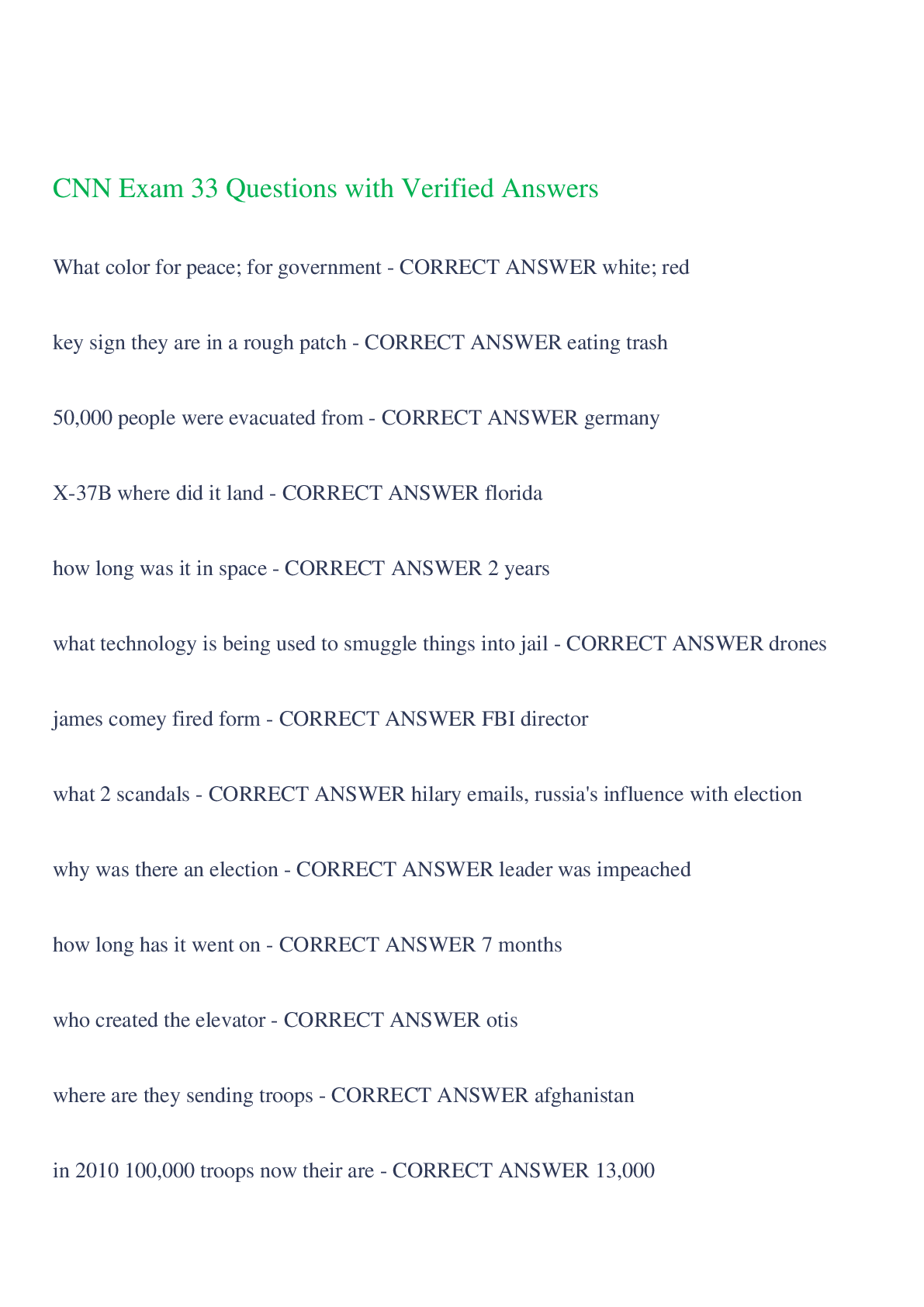 Preview of CNN Exam 33 Questions with Verified Answers,100% CORRECT