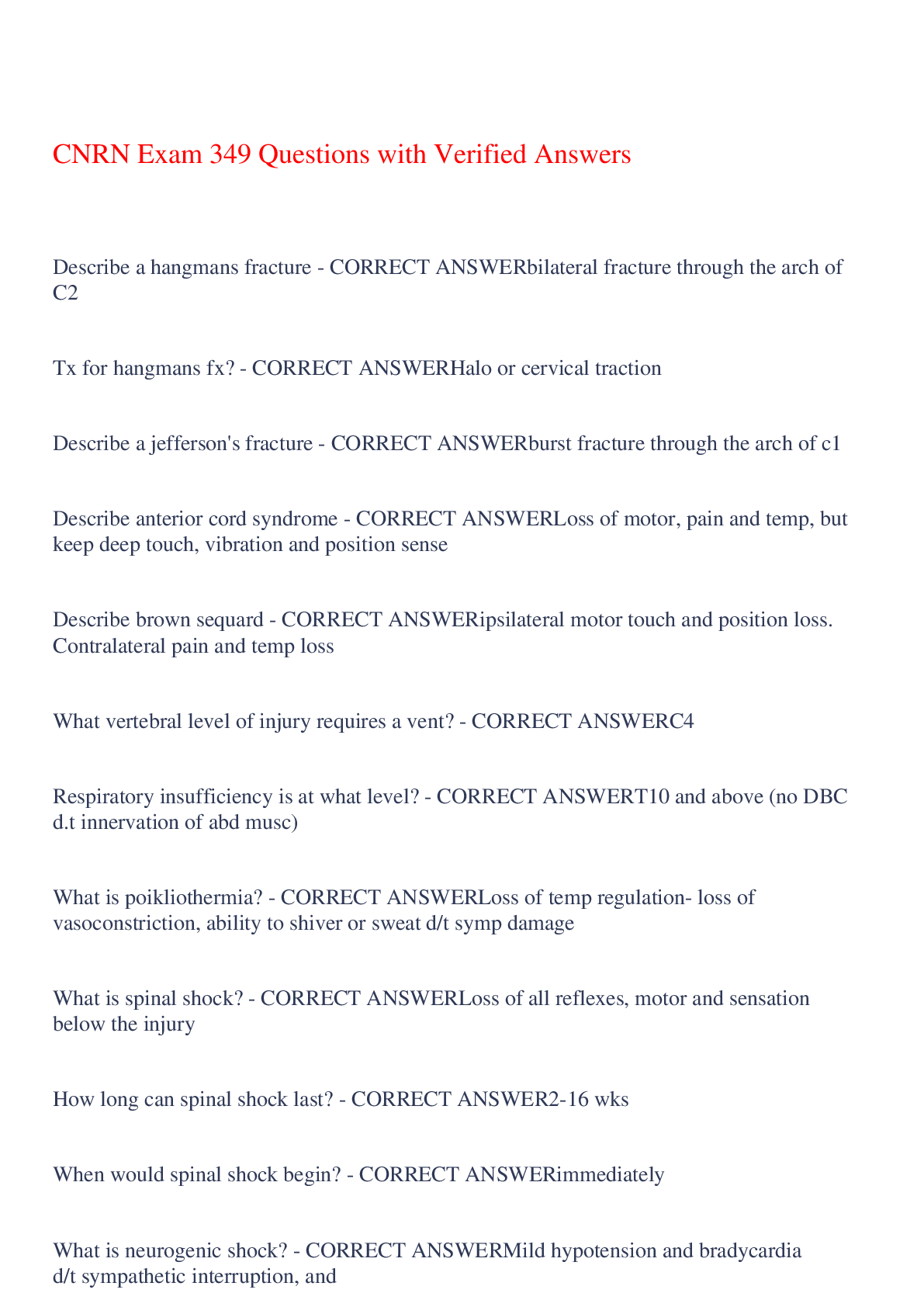 Preview image of CNRN Exam 349 Questions with Verified Answers,100% CORRECT document