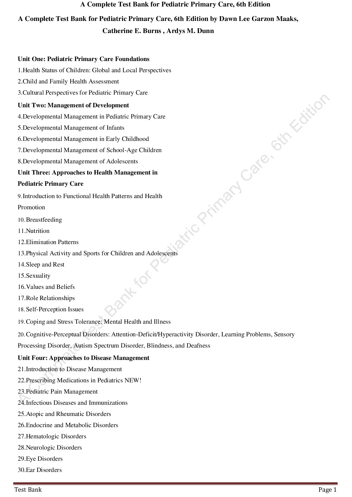 Preview image for A Complete Test Bank for Pediatric Primary Care, 6th Edition by Dawn Lee Garzon Maaks, Catherine E. Burns , Ardys M. Dunn