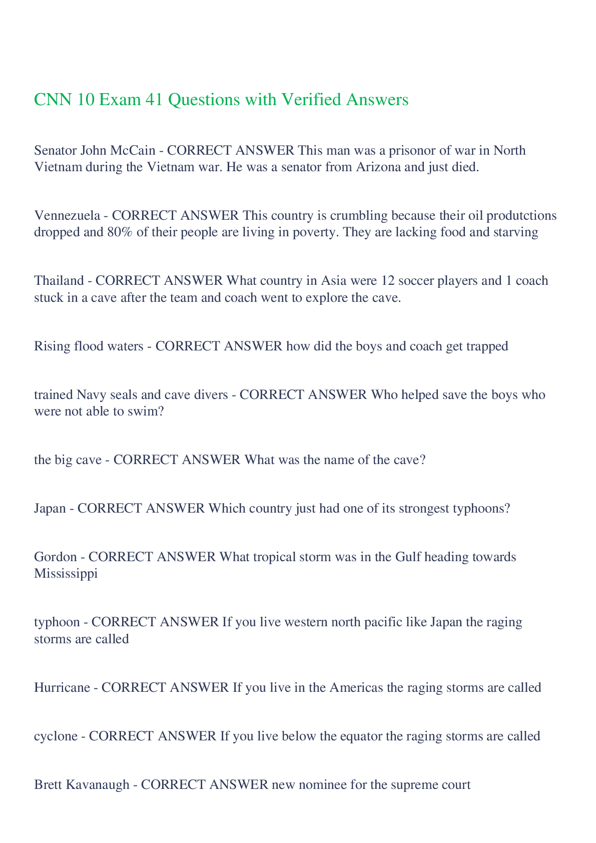 Preview image of CNN 10 Exam 41 Questions with Verified Answers,100% CORRECT document