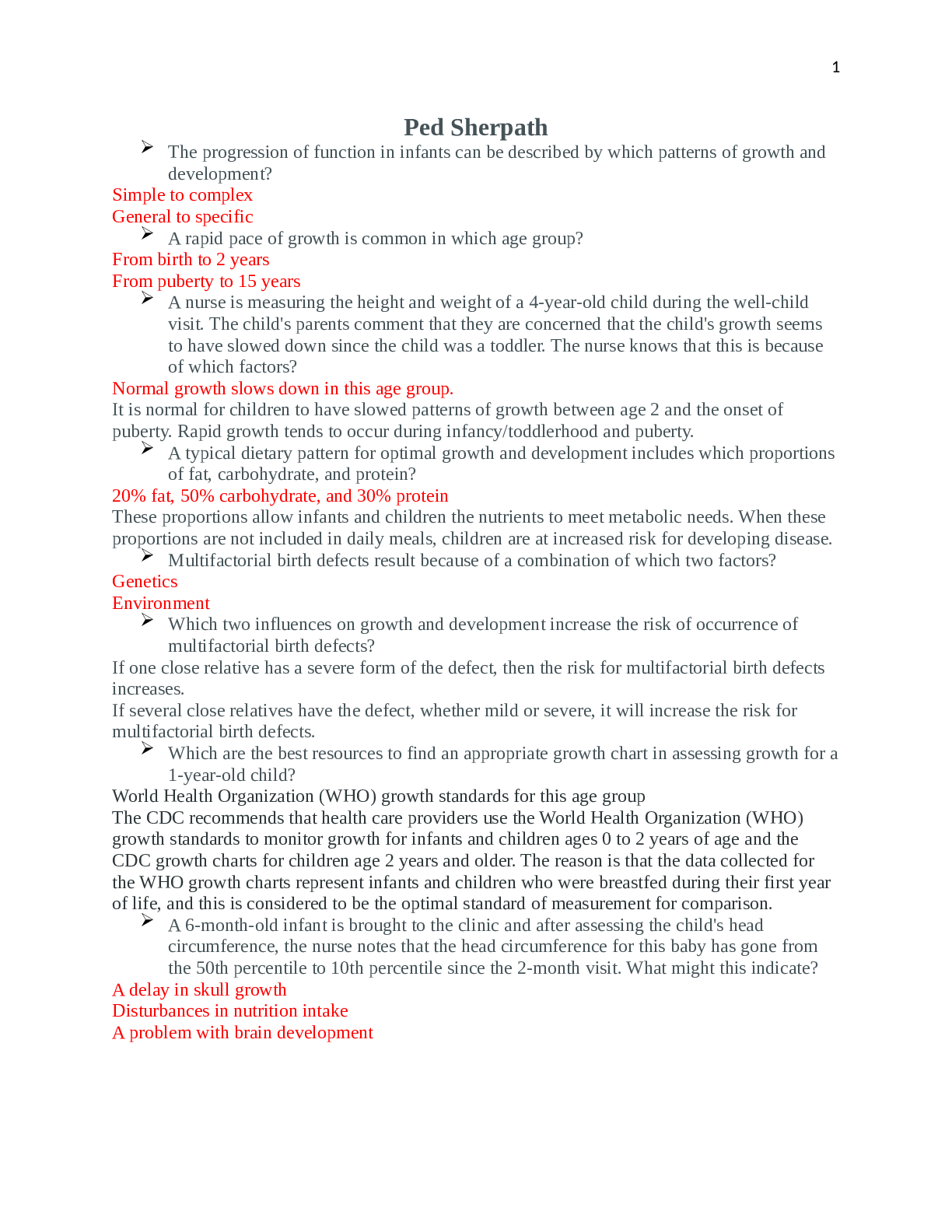 Preview of Ped Sherpath quizlet Latest