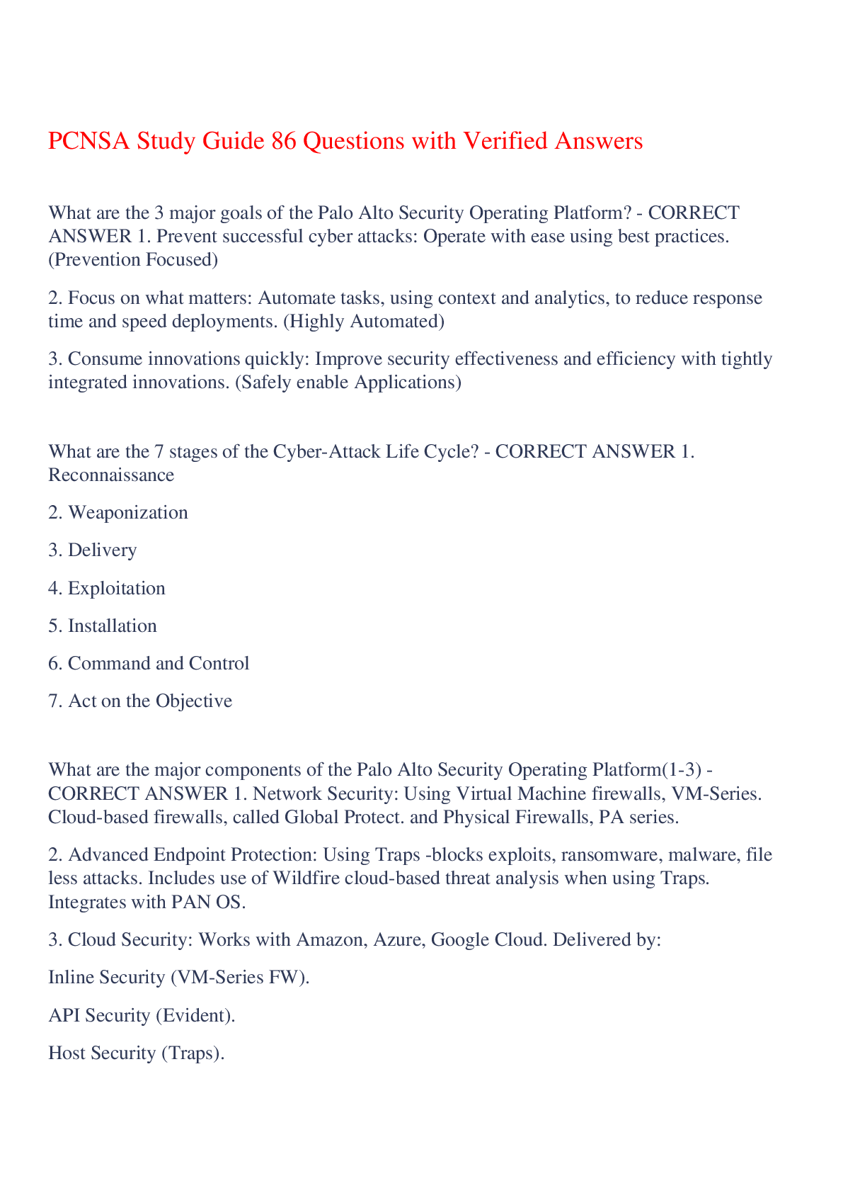 Preview of PCNSA Study Guide 86 Questions with Verified Answers,100% CORRECT
