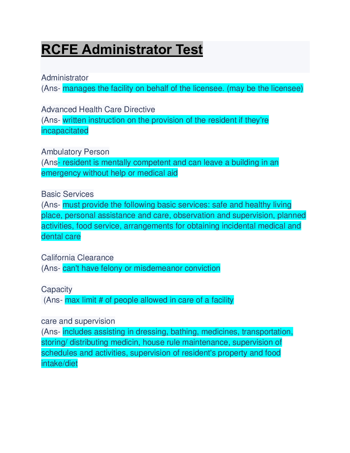 Preview image of RCFE Administrator Test: Updated A+ Guide Solution document