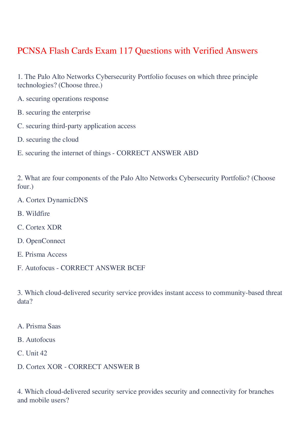 Preview of PCNSA Flash Cards Exam 117 Questions with Verified Answers,100% CORRECT