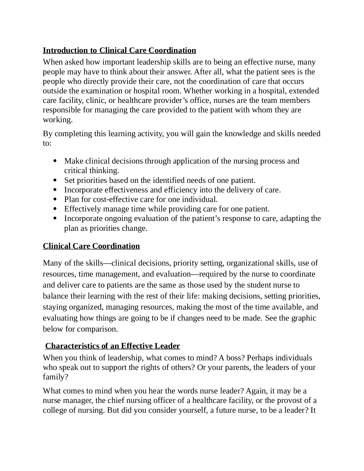 NR 226 Week 2 Clinical Care Coordination Notes Introduction