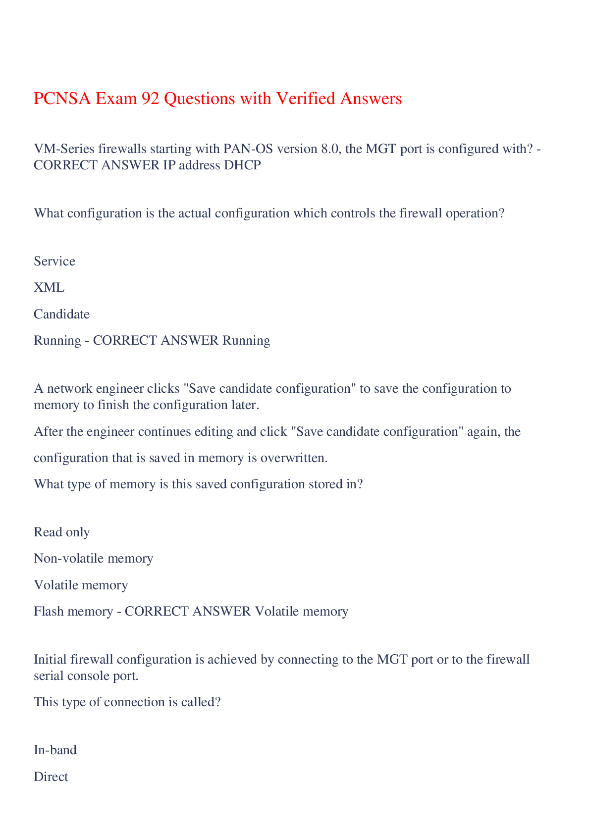 Preview of PCNSA Exam 92 Questions with Verified Answers,100% CORRECT