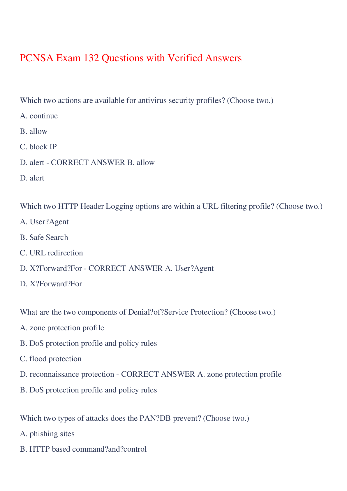 Preview of PCNSA Exam 132 Questions with Verified Answers,100% CORRECT