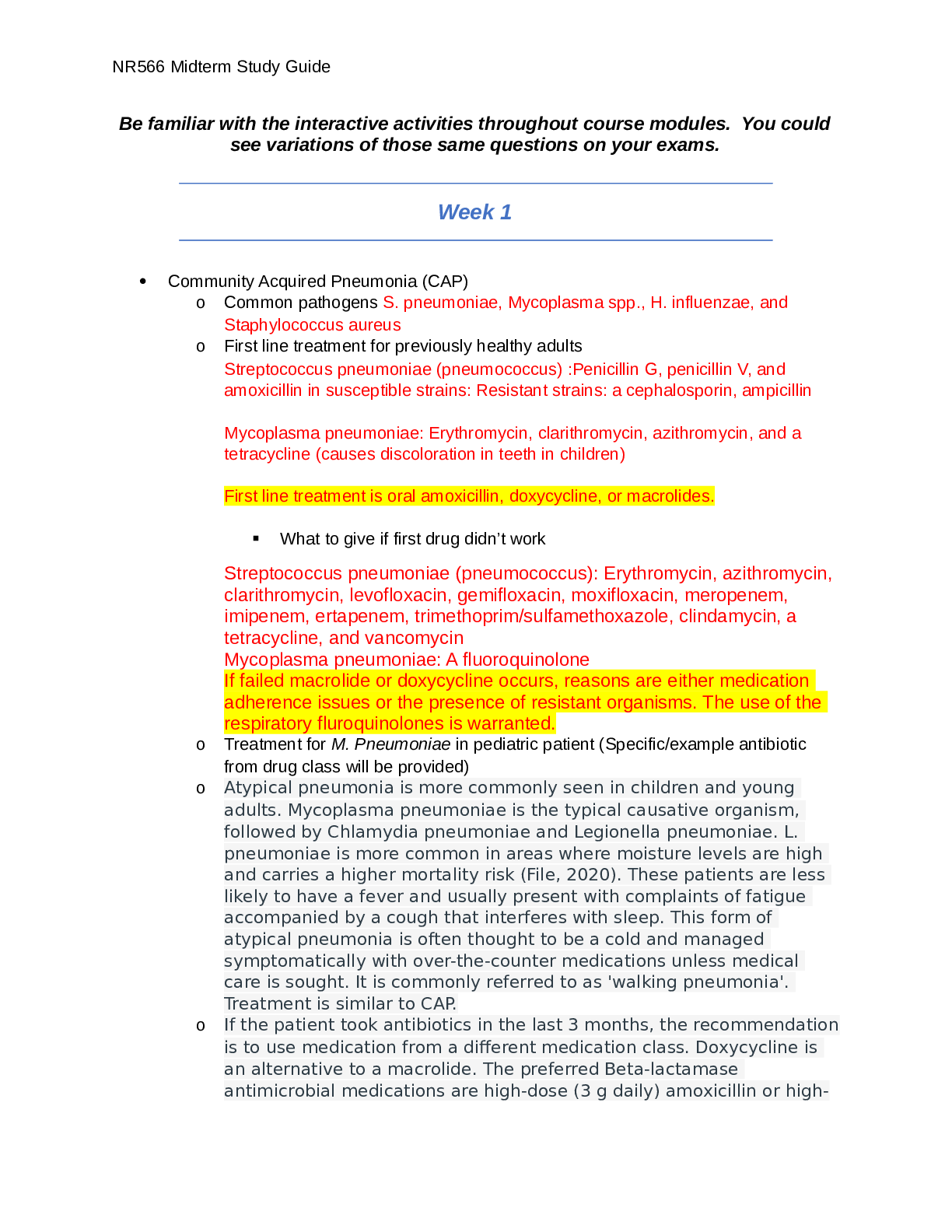 Preview image of NR566 Midterm Study Guide 2022 Full document