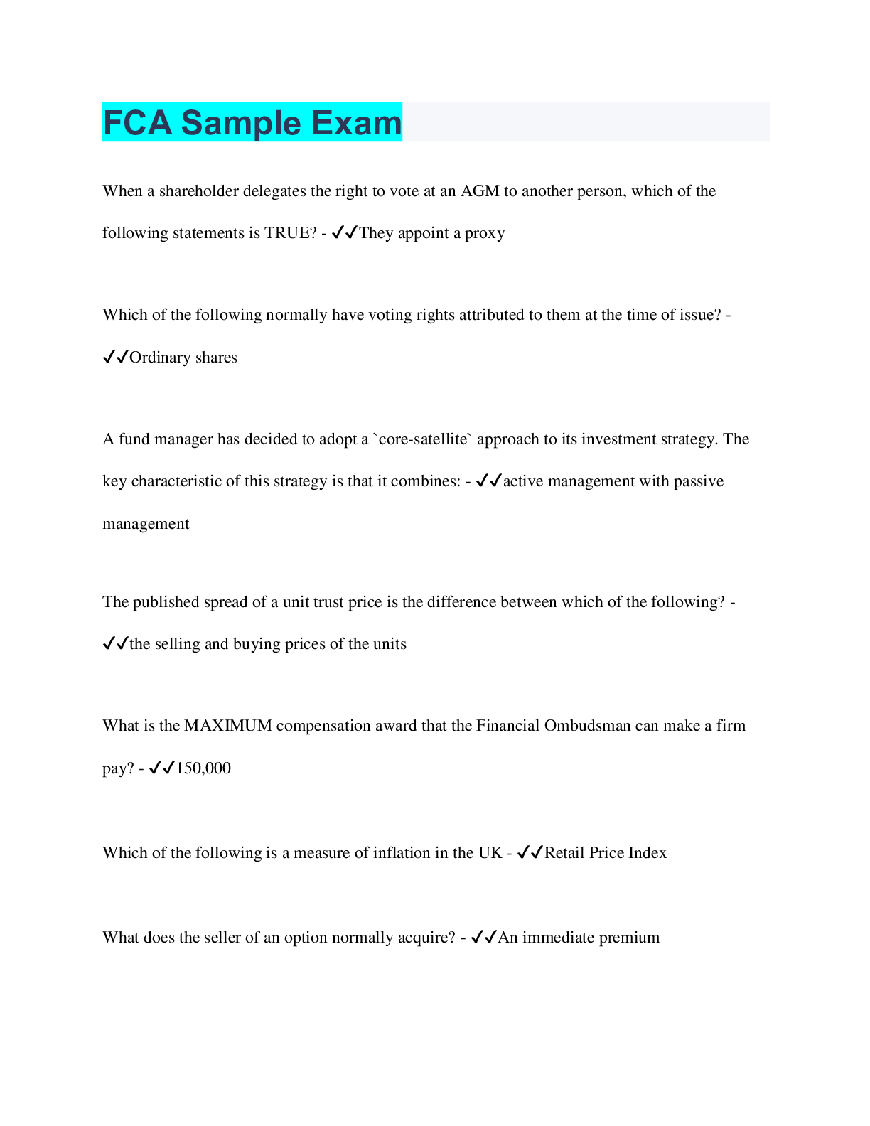 Preview image for FCA Sample Exam