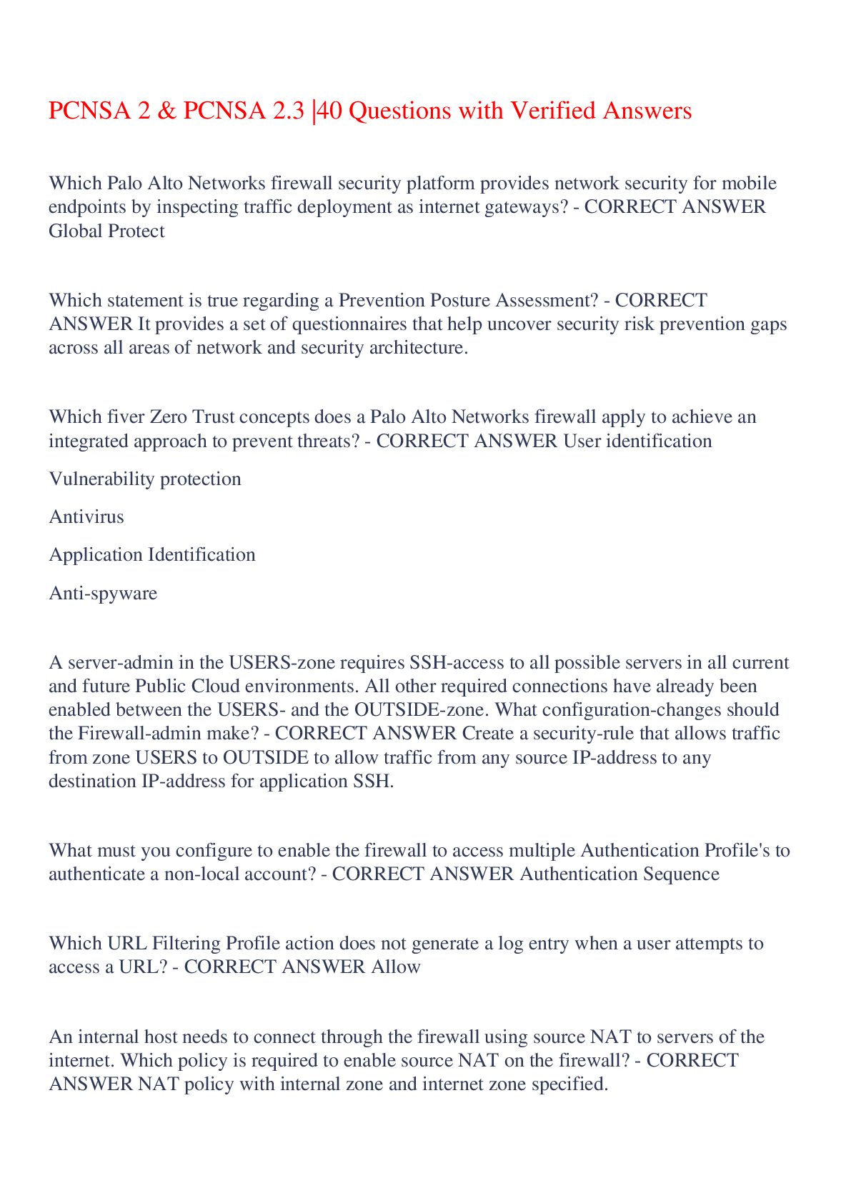 Preview image of PCNSA 2 & PCNSA 2.3 |40 Questions with Verified Answers,100% CORRECT document
