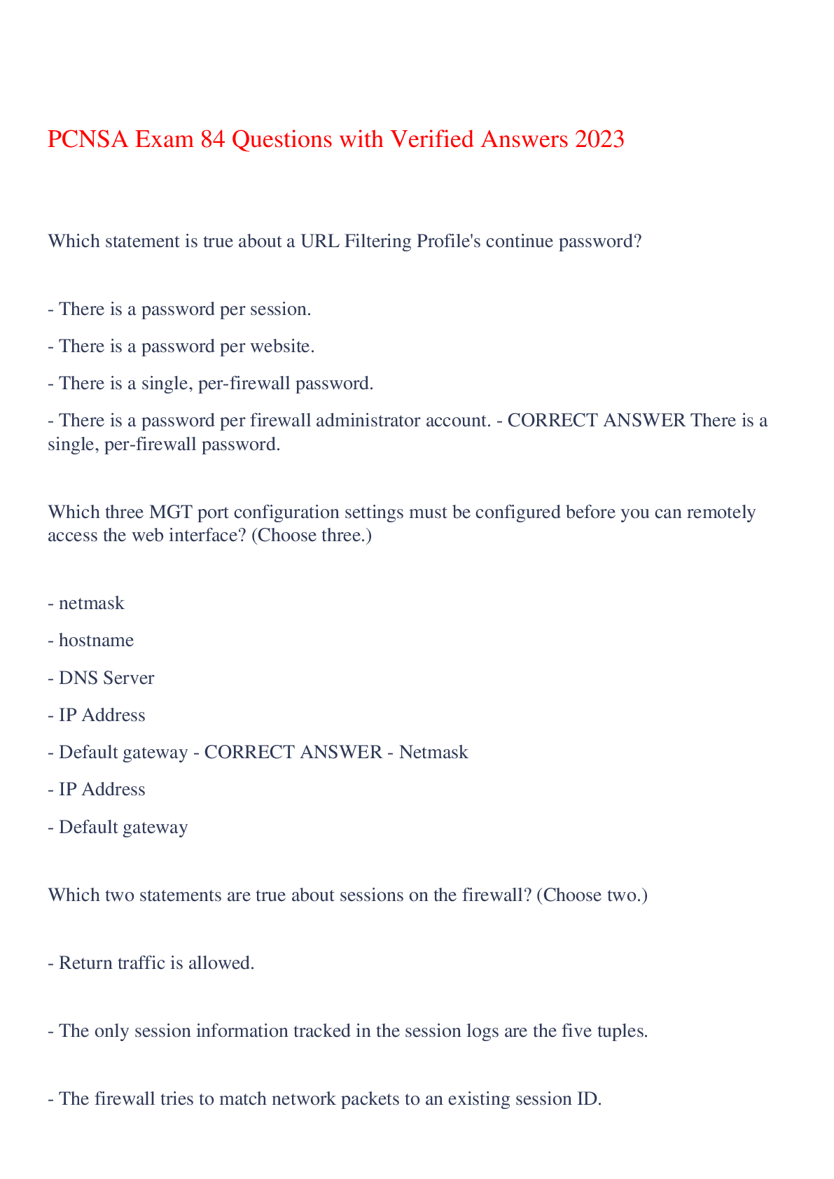 Preview of PCNSA Exam 84 Questions with Verified Answers 2023,100% CORRECT