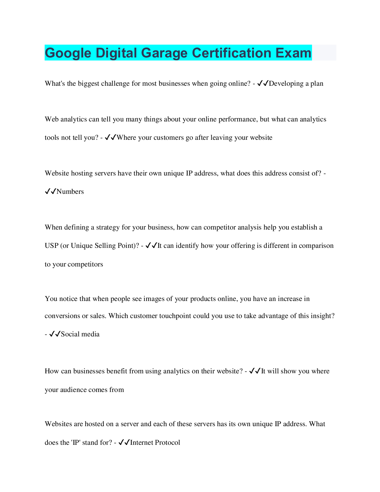 Preview image for Google Digital Garage Certification Exam