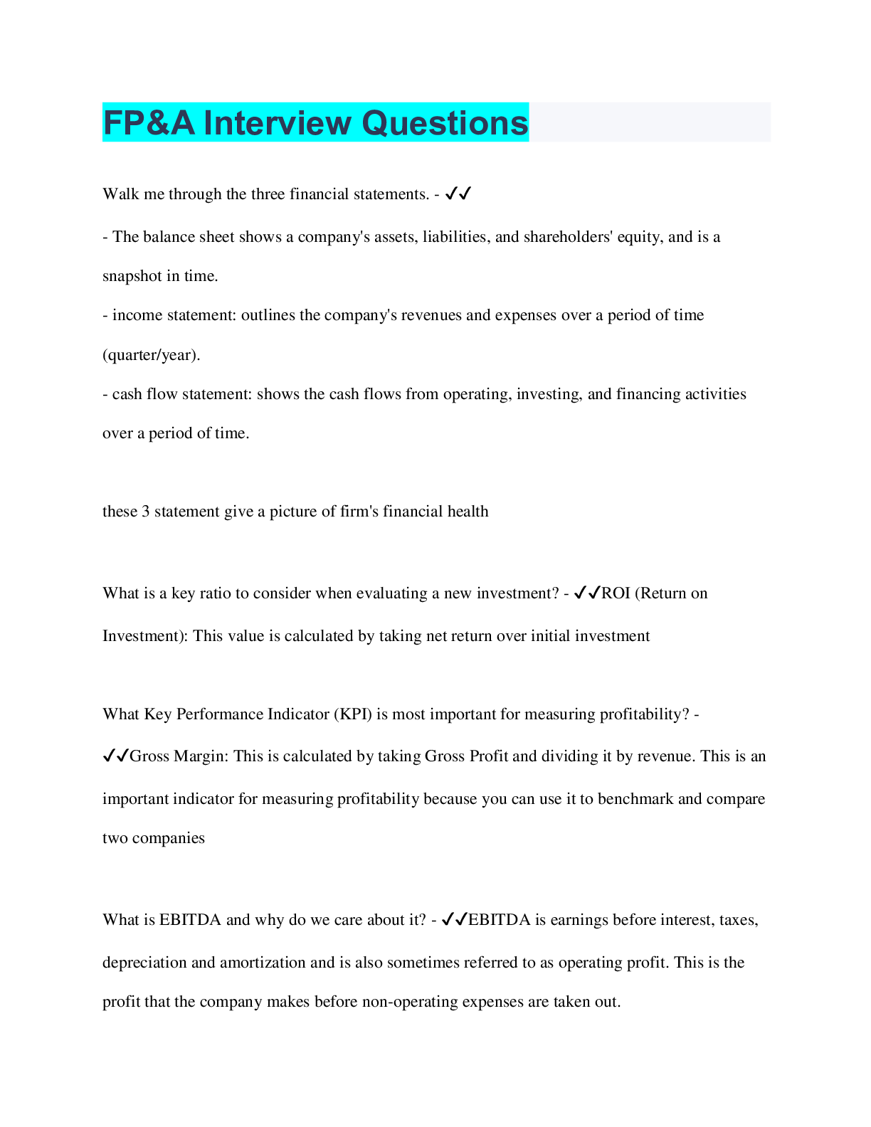 Preview image for FP&A Interview Questions