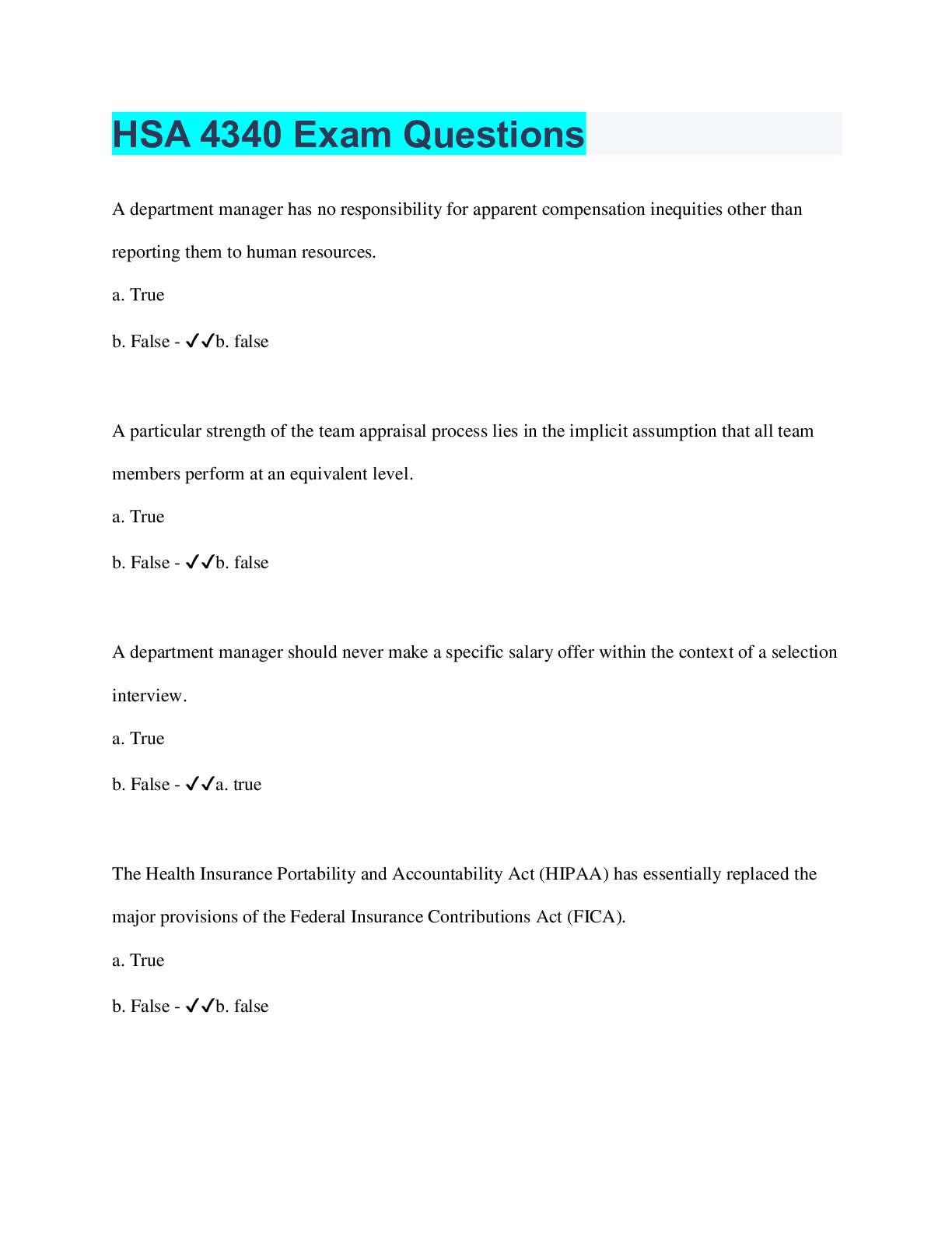 Preview image for HSA 4340 Exam Questions