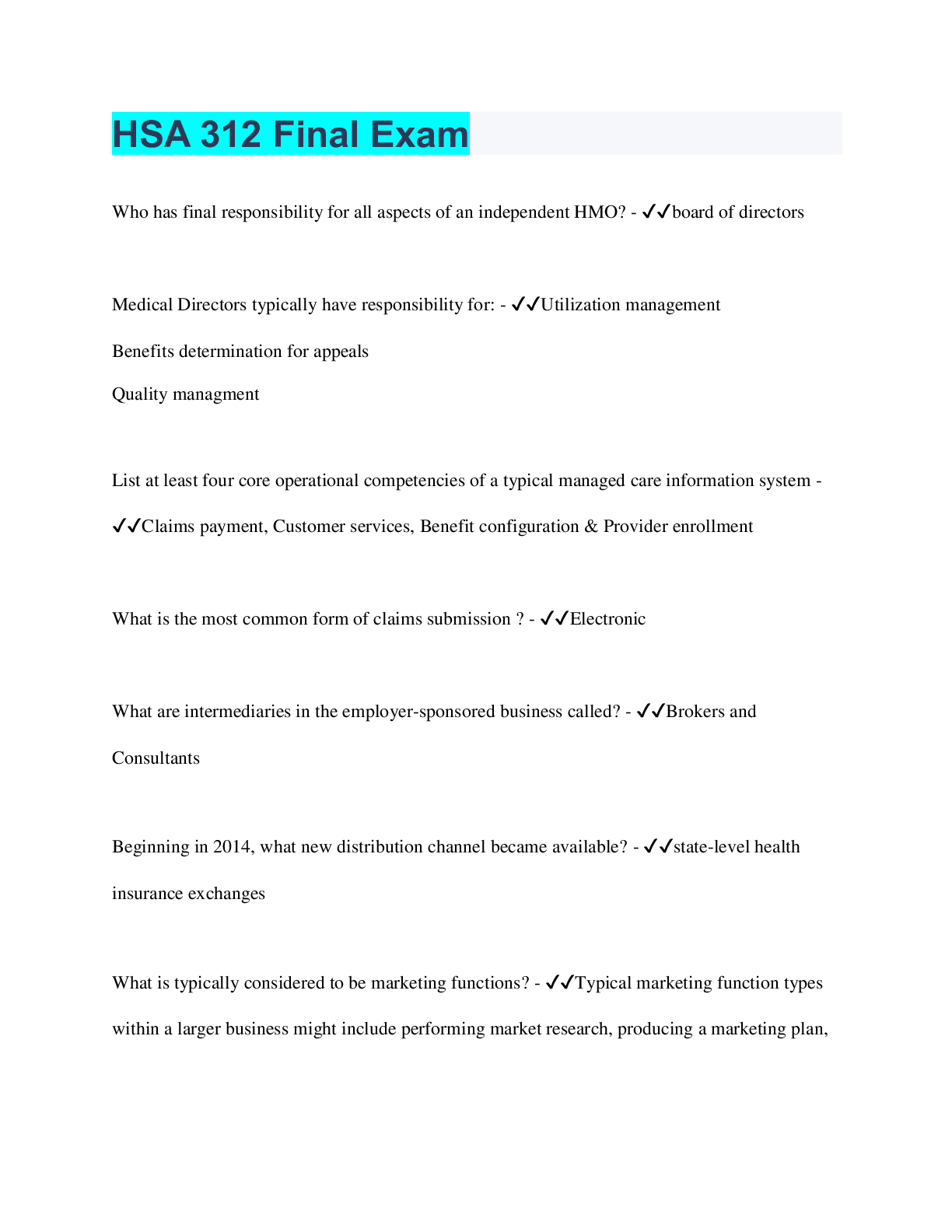 Preview image for HSA 312 Final Exam