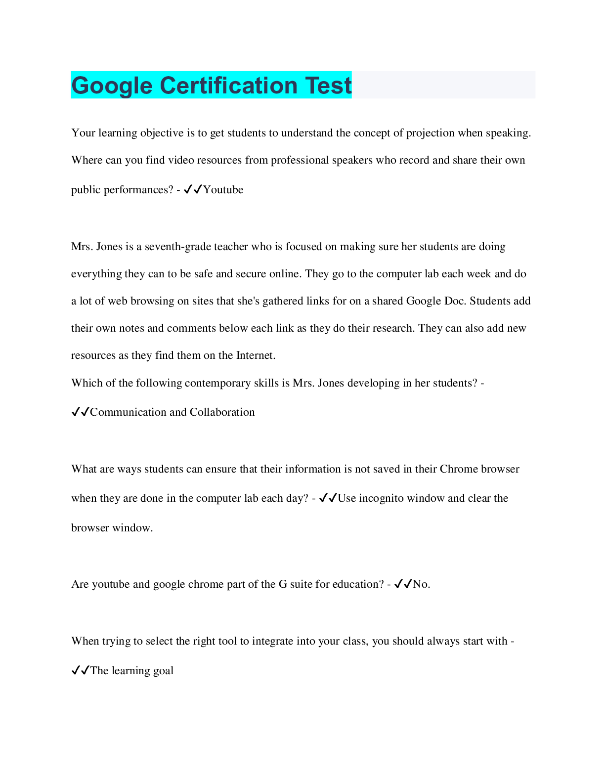 Preview image for Google Certification Test