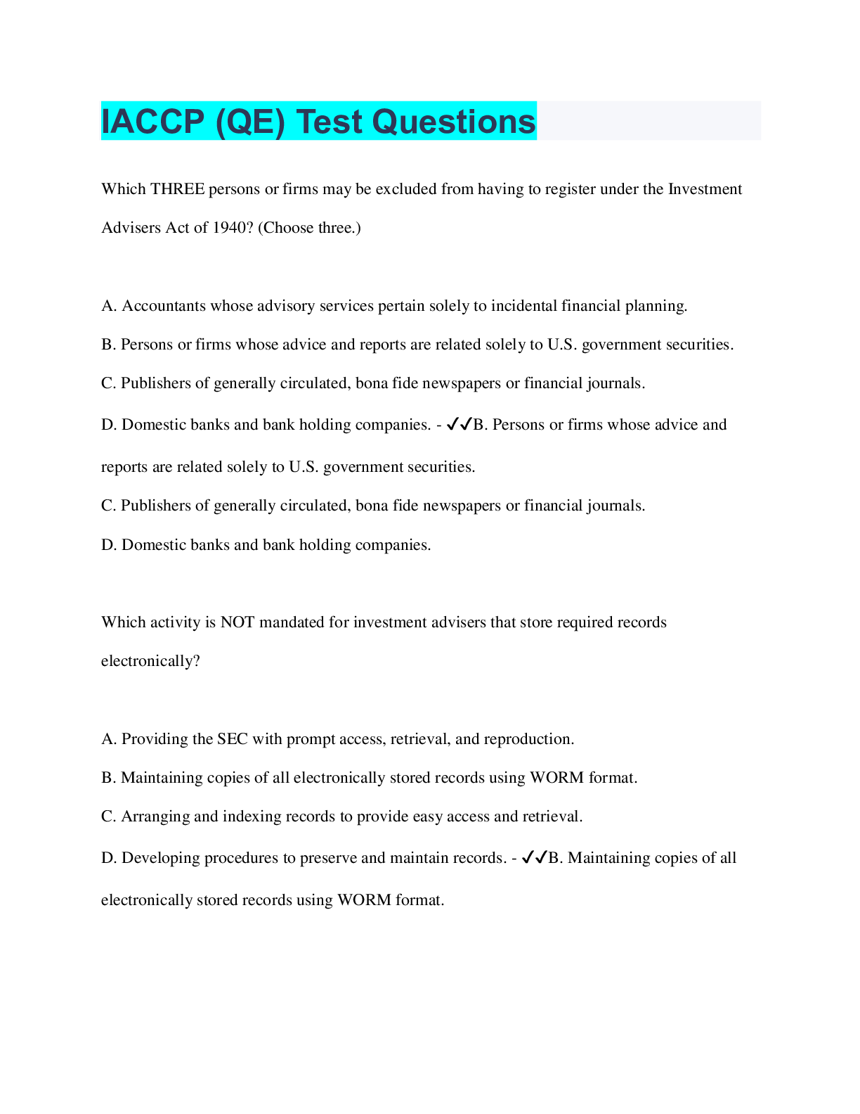 Preview image for IACCP (QE) Test Questions