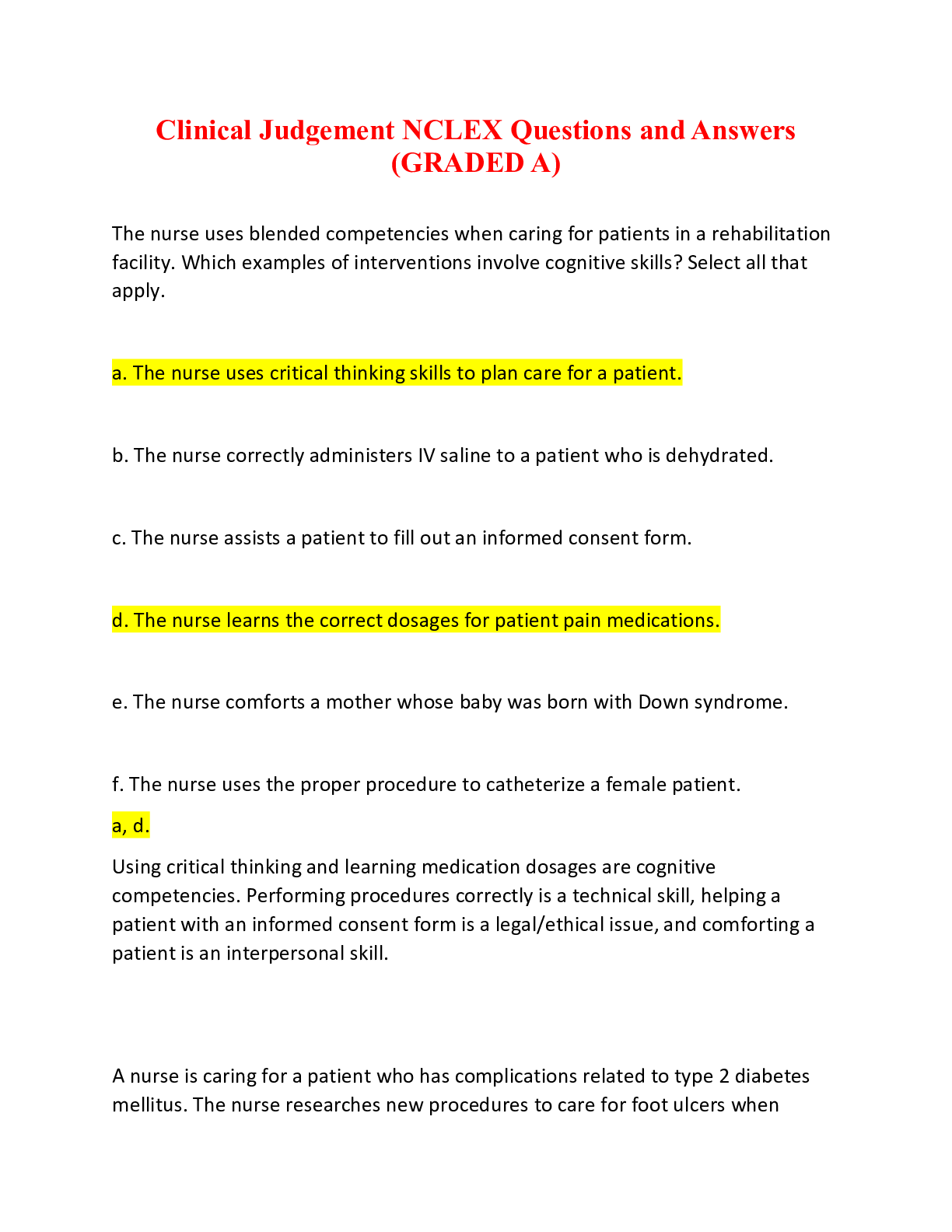 Preview image for Clinical Judgement NCLEX Questions and Answers (GRADED A)