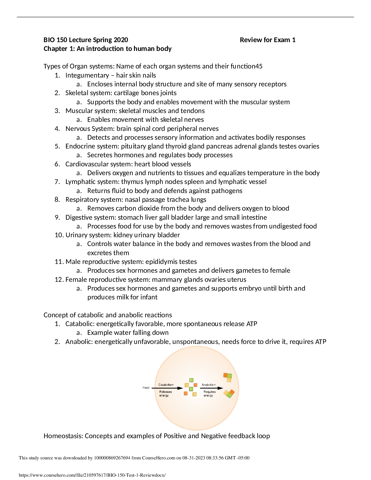 Preview image of BIO 150 Lecture Spring 2020 Exam 1 document