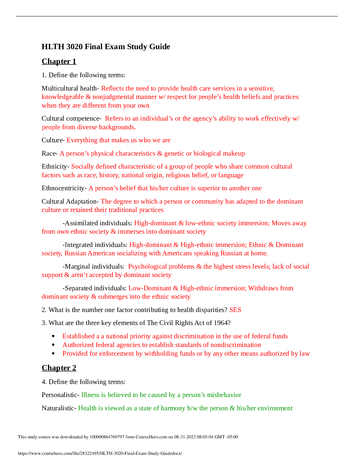 Preview image of HLTH 3020 Final Exam Study Guide document