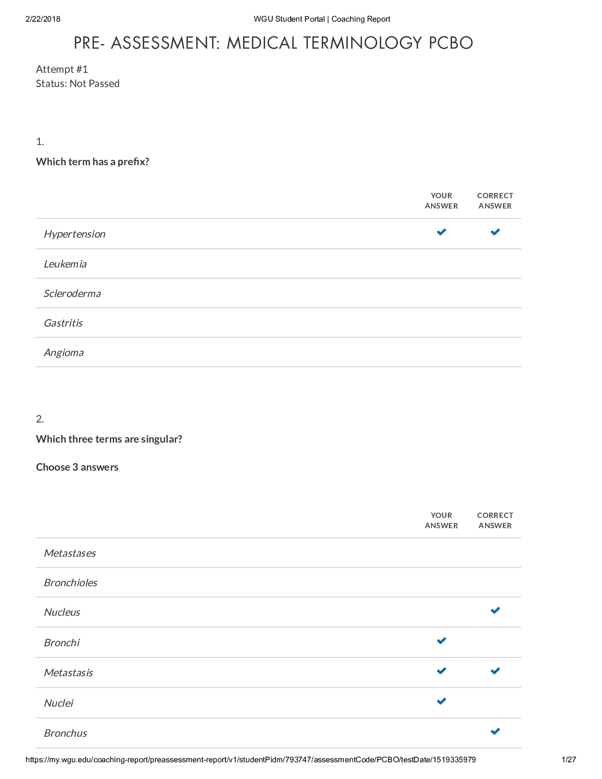 Preview of ReportPRE- ASSESSMENT MEDICAL TERMINOLOGY PCBO wgu