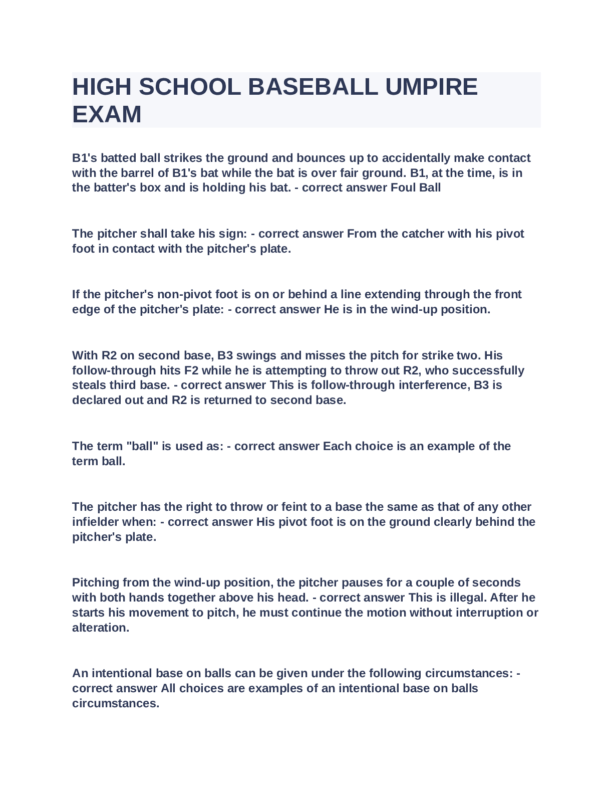 Preview image of HIGH SCHOOL BASEBALL UMPIREEXAM 2023 document