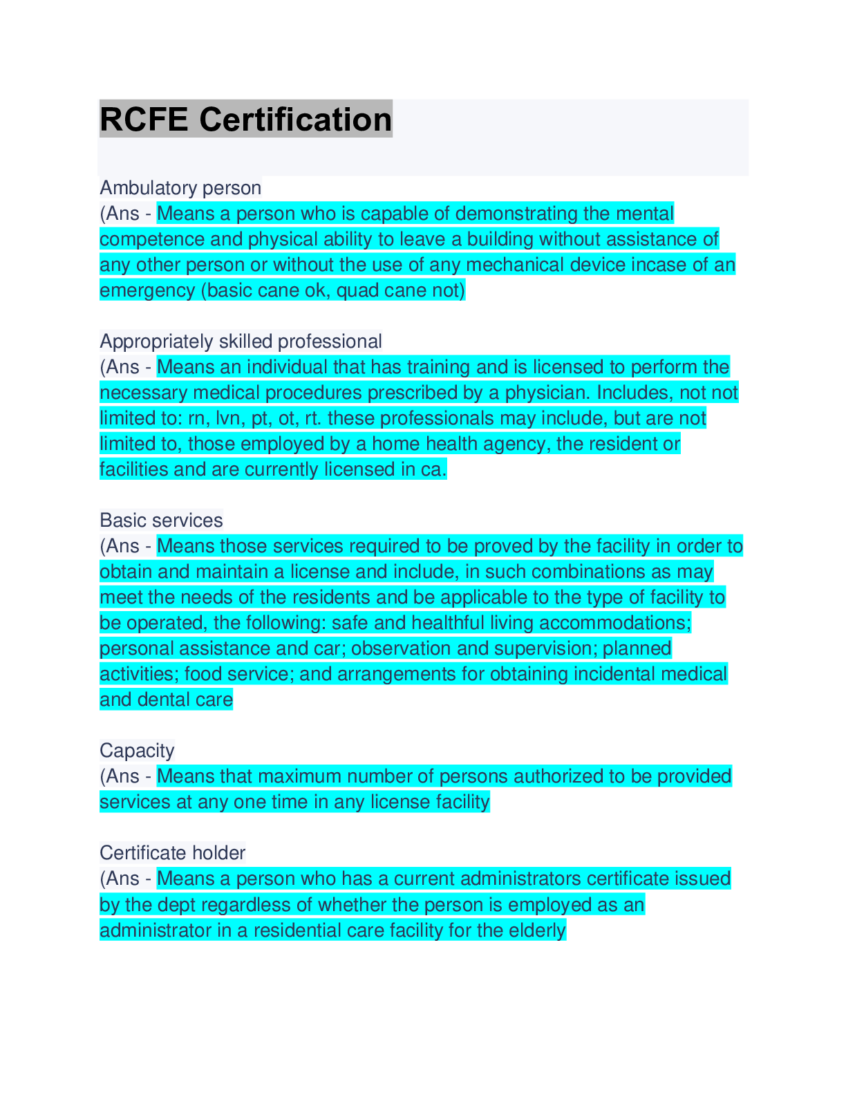 Preview image of RCFE Certification: Updated  : A+ Guide  Solution document
