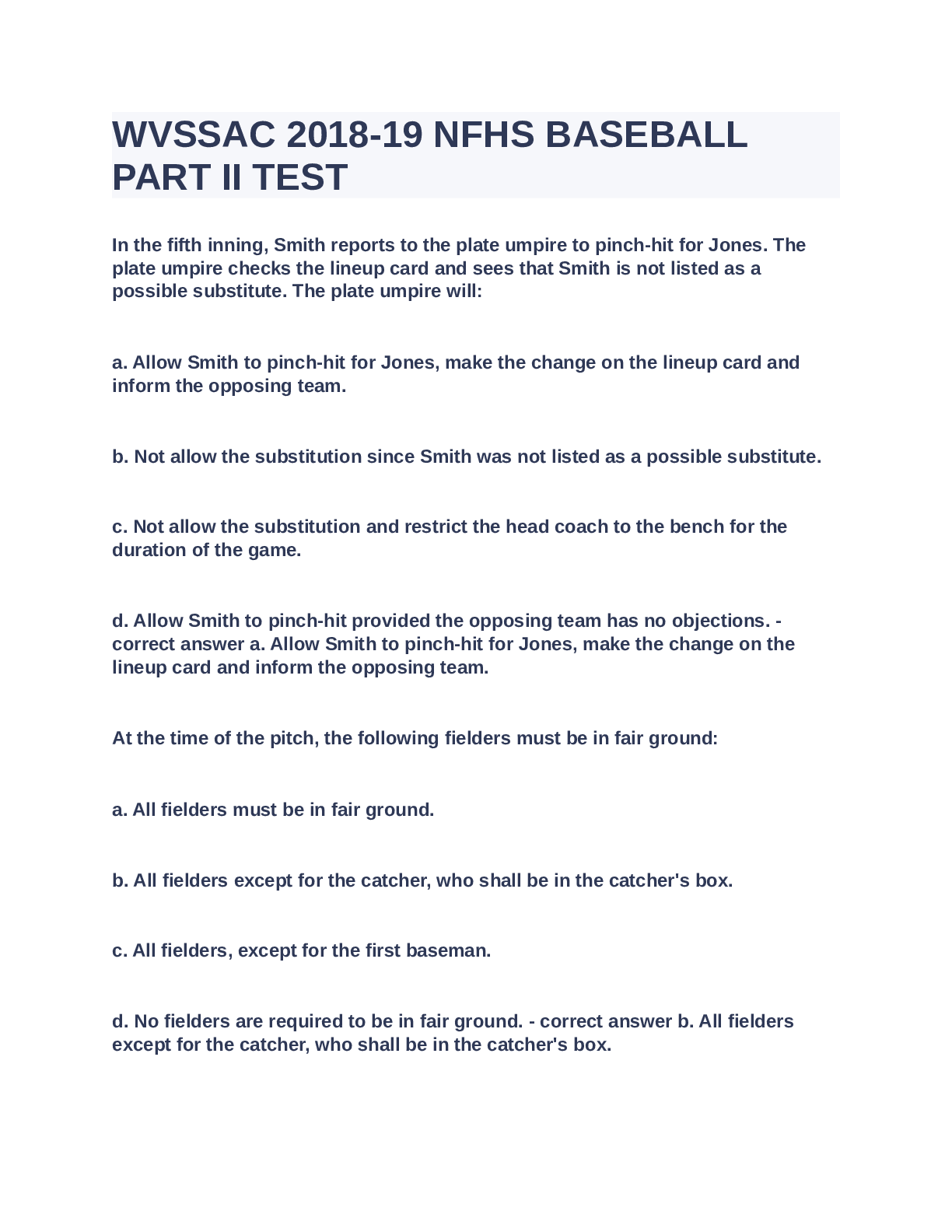 Preview image of WVSSAC 2018-19 NFHS BASEBALLPART II TEST document