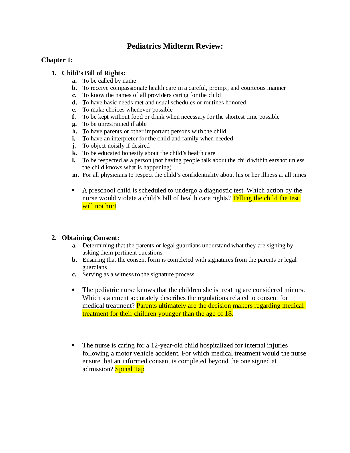 Preview image of Pediatrics Midterm Review 2020 document