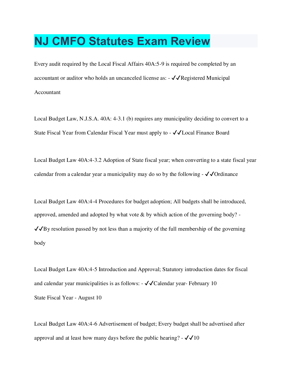 Preview image for NJ CMFO Statutes Exam Review