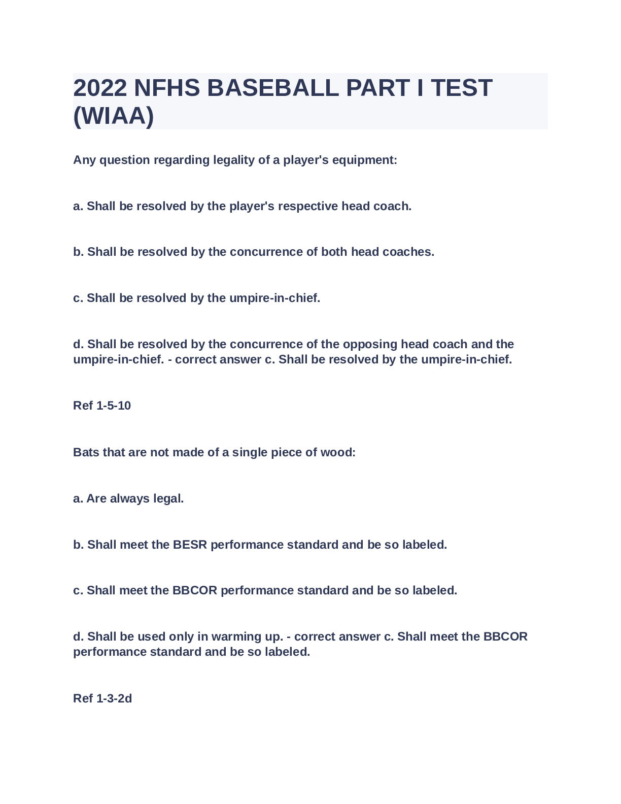 Preview image of 2022 NFHS BASEBALL PART I TEST(WIAA document