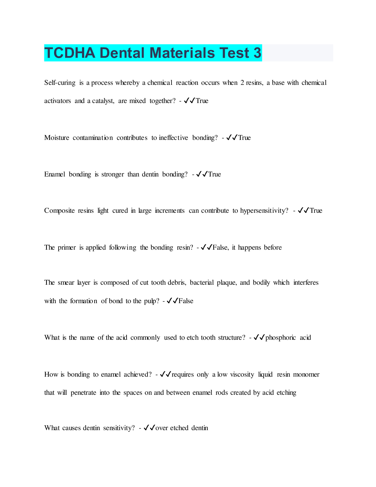 Preview image for TCDHA Dental Materials Test 3