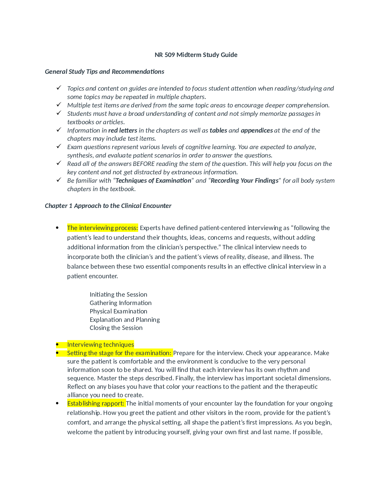 Preview image of NR 509 Midterm Exam Study Guide 2023 document