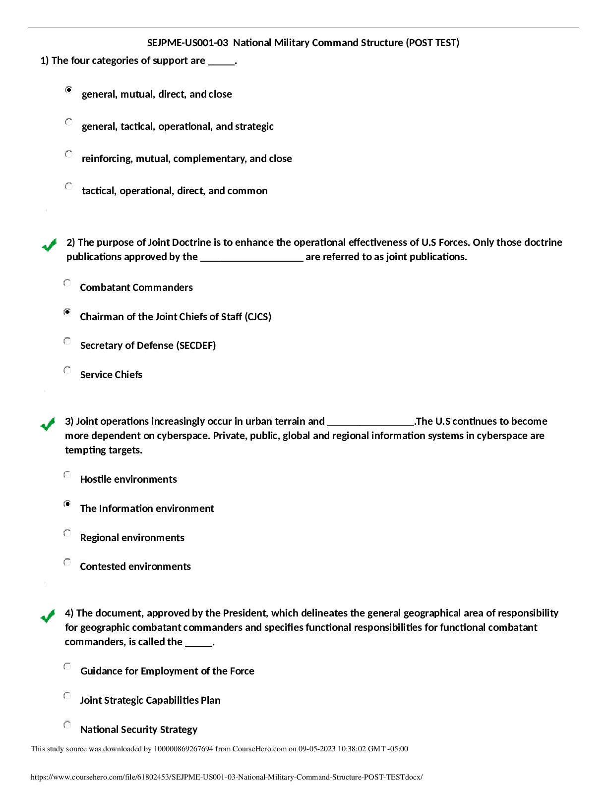 Preview of SEJPME-US001-03National Military Command Structure (POST TEST)