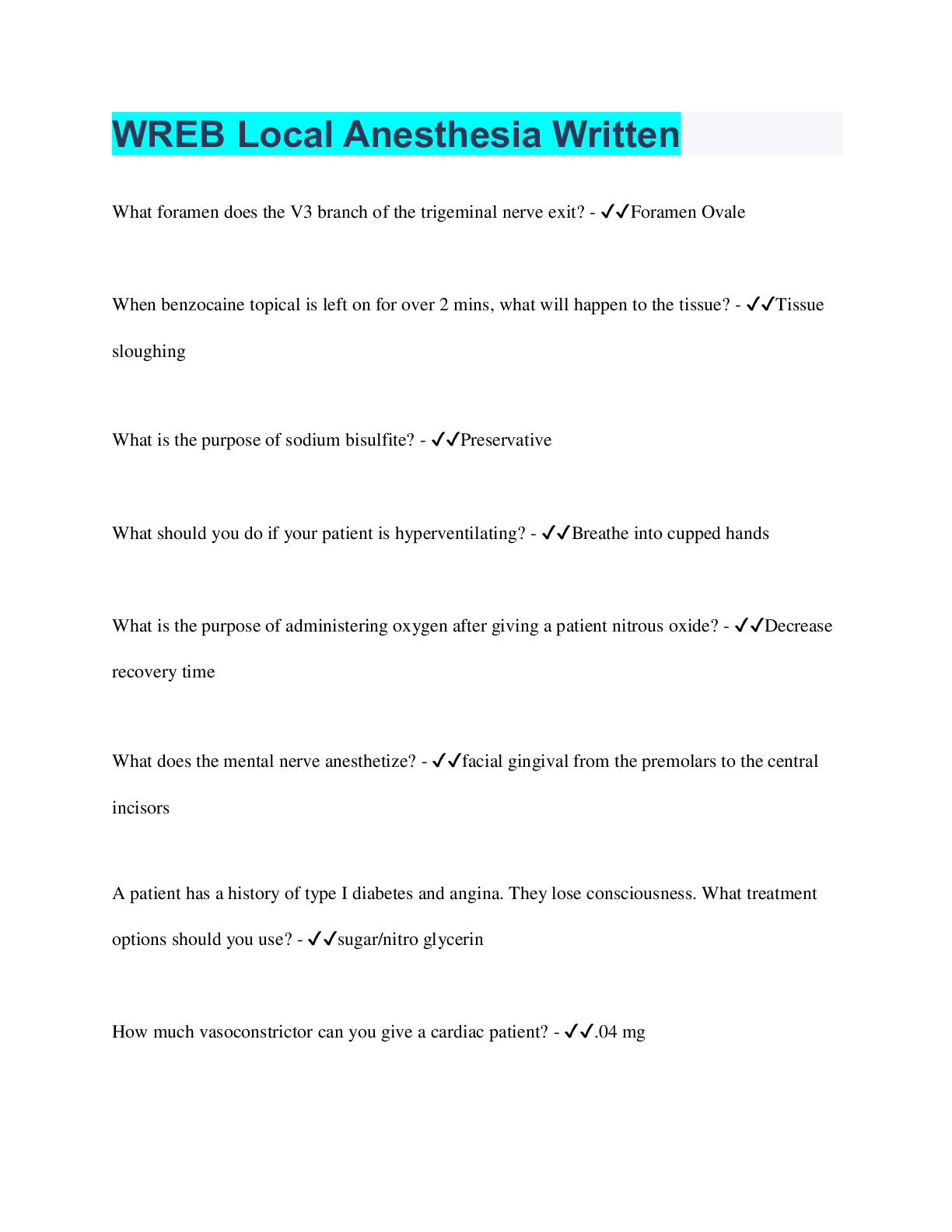 Preview image for WREB Local Anesthesia Written