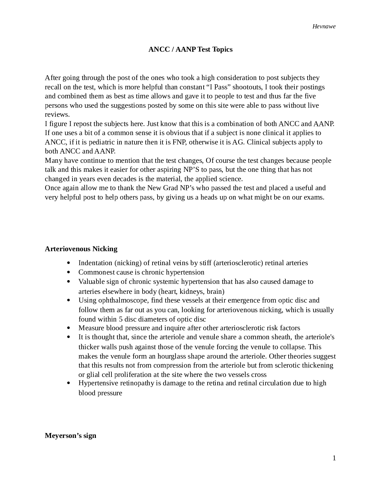 Preview image of Current ANCC & AANP test subjects document