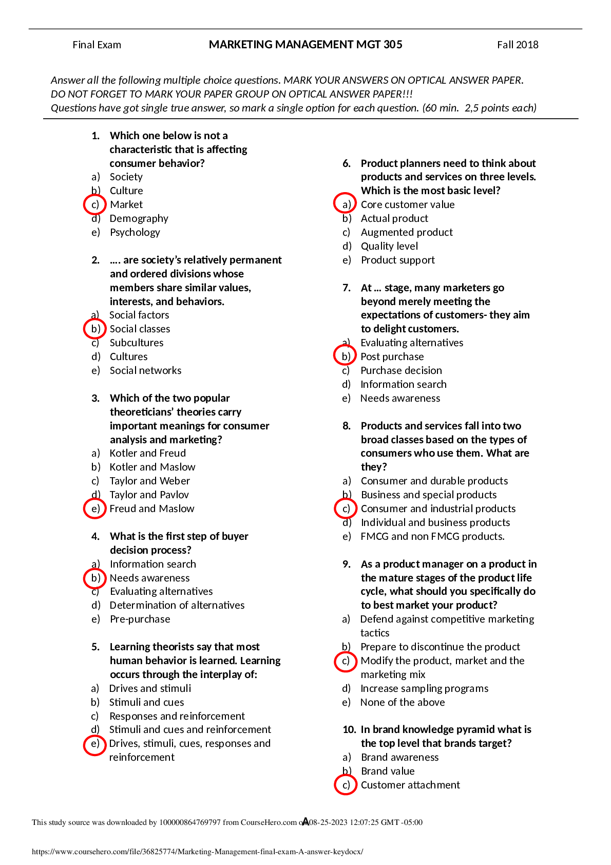 Preview image of Marketing Management final exam A 2023 document