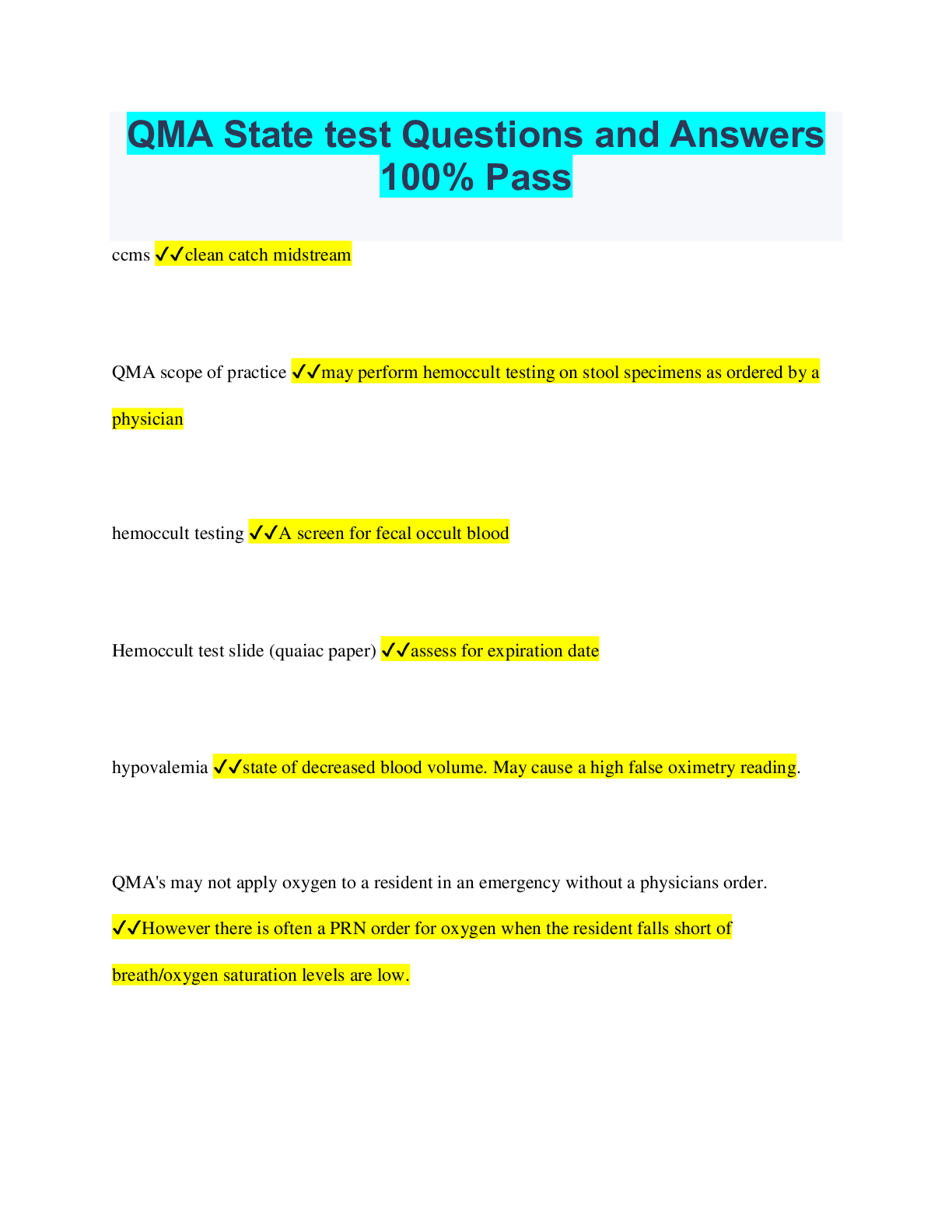 Preview image for QMA State test Questions and Answers 100% Pass