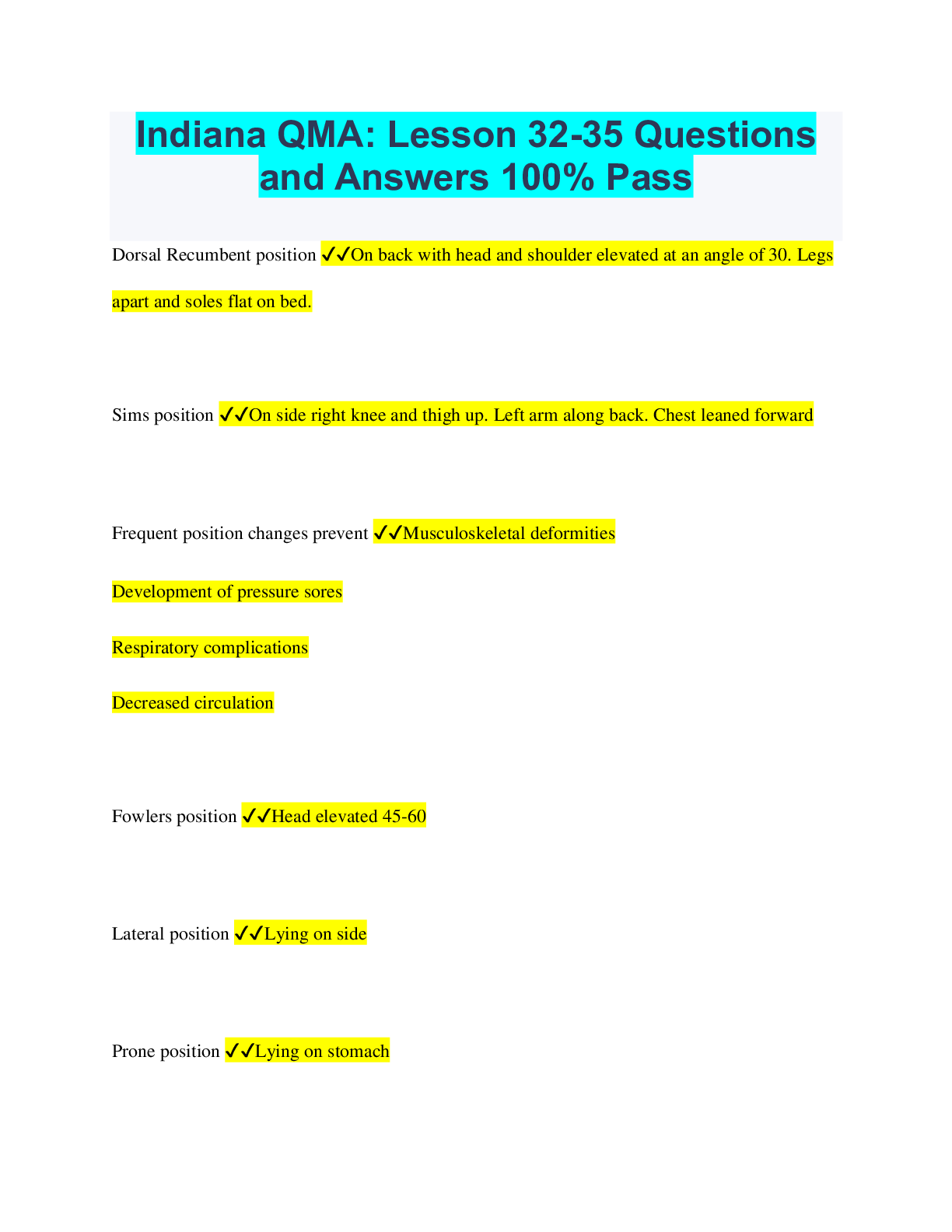 Preview image for Indiana QMA: Lesson 32-35 Questions and Answers 100% Pass