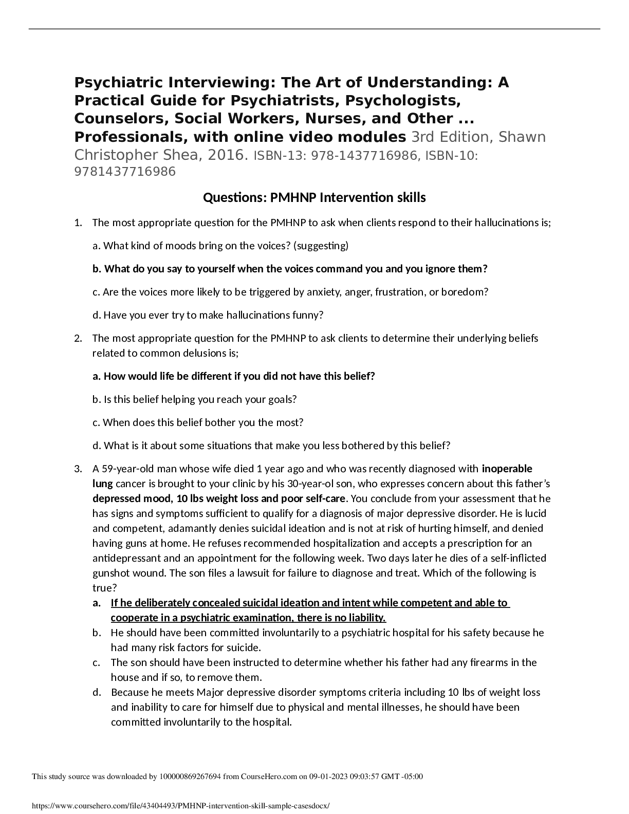 Preview image of PMHNP intervention skill sample cases document