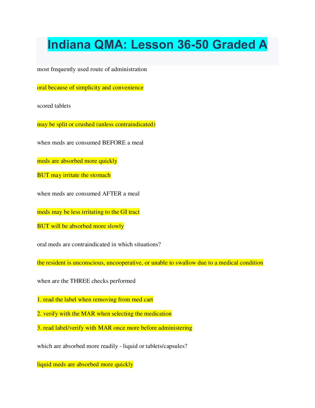 Preview image for Indiana QMA: Lesson 36-50 Graded A