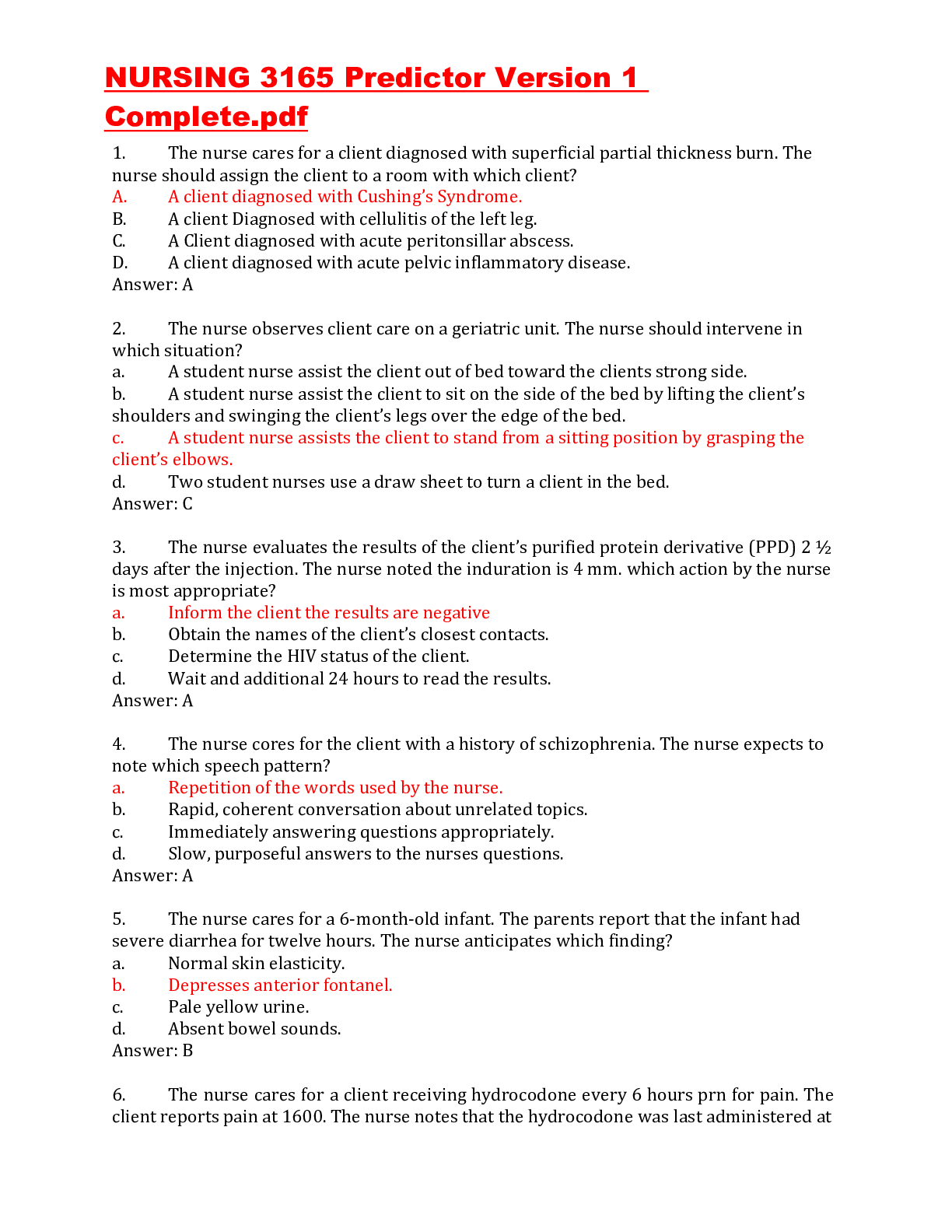 Preview image of NURSING 3165Predictor Version 1 Complete QUESTIONS & ANSWERS 100% CORRECT document